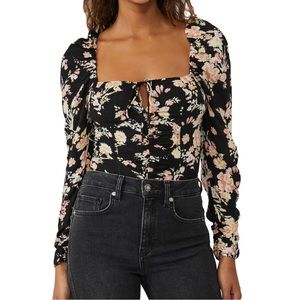 Free People Black Combo Hilary Printed Top Size: Medium NWT